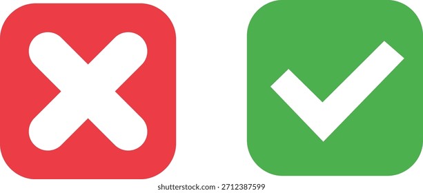 Vector del sistema del icono de la marca de la garrapata y de la cruz aislado en el fondo blanco para la Aprobación, el rechazo, comprueba, cancela, UI, Web, App y uso del diseño del negocio