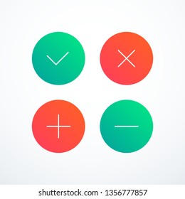 Tick, cross, plus, minus icon set. Check mark icons. Vector illustration