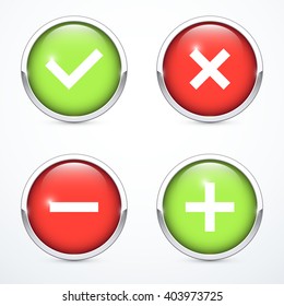 Tick, cross, plus, minus icon set