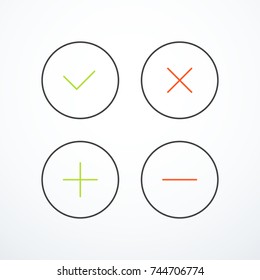 Tick, cross, plus, minus icon set