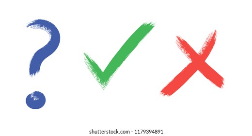 tick, cross and question sign elements. vector buttons for vote, election choice, check marks, approval signs design. Red X, green OK and blue question symbol icons. list marks, survey signs.