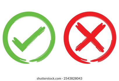 Tick and cross, Right and wrong, Yes or no, approved and rejected. Green tick and Red cross. Red X icon. 