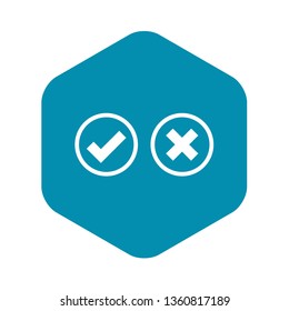 Tick and cross selection icon in simple style isolated on white background. Click and choice symbol