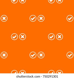 Tick and cross selection pattern repeat seamless in orange color for any design. Vector geometric illustration