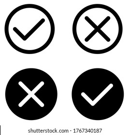 Tick and cross set. Set of cross and checkmark. Checkmark cross vector icons.X black mark set.Cross sign graphic symbol.