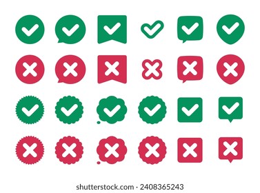 Tick and cross set. Vector collection of checkmark.