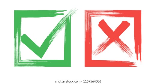 elementos de señalización de marca y cruz. botones vectoriales para voto, elección de elección, marcas de verificación, diseño de signos de aprobación. Casillas de verificación de símbolos Red X y verde OK. Marcas de lista, opciones de elección, signos de encuesta.