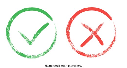 tick and Cross sign elements. vector buttons for vote, election choice, check marks, approval signs design. Red X and green OK symbol icons check boxes. Check list marks, choice options, survey signs.