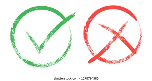 tick and Cross sign elements. vector buttons for vote, election choice, check marks, approval signs design. Red X and green OK symbol icons check boxes. Check list marks, choice options, survey signs.