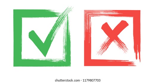 tick and Cross sign elements. vector buttons for vote, election choice, check marks, approval signs design. Red X and green OK symbol icons check boxes. Check list marks, choice options, survey signs.