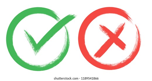 tick and Cross sign elements. vector buttons for vote, election choice, check marks, approval signs design. Red X and green OK symbol icons check boxes. Check list marks, choice options, survey signs.