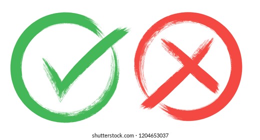 tick and Cross sign elements. vector buttons for vote, election choice, check marks, approval signs design. Red X and green OK symbol icons check boxes. Check list marks, choice options, survey signs.