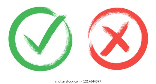 tick and Cross sign elements. vector buttons for vote, election choice, check marks, approval signs design. Red X and green OK symbol icons check boxes. Check list marks, choice options, survey signs.