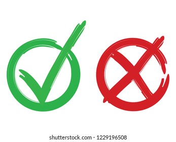Tick cross sign elements. Vector buttons for vote, election choice, check marks, approval signs design. Red X, green OK symbol icons. list marks, survey signs. New check marks set