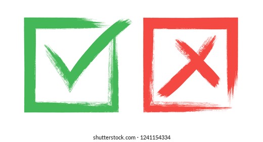 tick and Cross sign elements. vector buttons for vote, election choice, check marks, approval signs design. Red X and green OK symbol icons check boxes. Check list marks, choice options, survey signs.