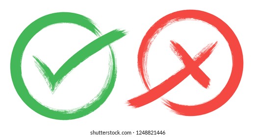 tick and Cross sign elements. vector buttons for vote, election choice, check marks, approval signs design. Red X and green OK symbol icons check boxes. Check list marks, choice options, survey signs