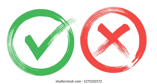 tick and Cross sign elements. vector buttons for vote, election choice, check marks, approval signs design. Red X and green OK symbol icons check boxes. Check list marks, choice options, survey signs.