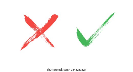 tick and Cross sign elements. vector buttons for vote, election choice, check marks, approval signs design. Red X and green OK symbol icons check boxes. Check list marks, choice options, survey signs.