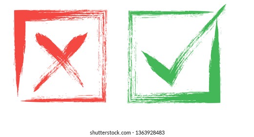 tick and Cross sign elements. vector buttons for vote, election choice, check marks, approval signs design. Red X and green OK symbol icons check boxes. Check list marks, choice options, survey signs.