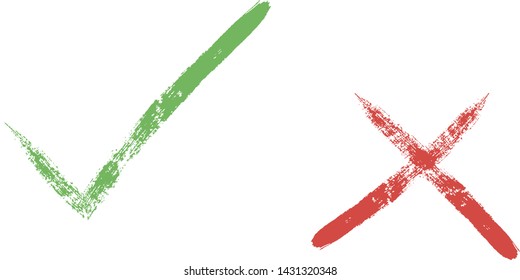 tick and Cross sign elements. vector buttons for vote, election choice, check marks, approval signs design. Red X and green OK symbol icons check boxes. Check list marks, choice options, survey signs.