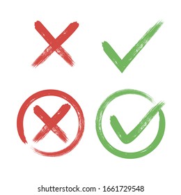 Tick and Cross sign elements. vector buttons for vote, election choice, check marks, approval signs design. Red X and green OK symbol icons check boxes. Check list marks, choice options, survey signs.