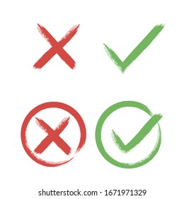 Tick and Cross sign elements. vector buttons for vote, election choice, check marks, approval signs design. Red X and green OK symbol icons check boxes. Check list marks, choice options, survey signs.