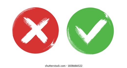 Tick and Cross sign elements. vector buttons for vote, election choice, check marks, approval signs design. Red X and green OK symbol icons check boxes. Check list marks, choice options, survey signs.