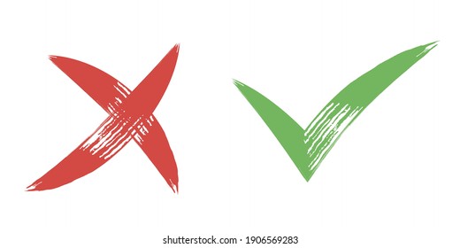 Tick and Cross sign elements. vector buttons for vote, election choice, check marks, approval signs design. Red X and green OK symbol icons check boxes. Check list marks, choice options, survey signs.