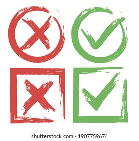 Tick and Cross sign elements. vector Red X and green OK symbol icons check boxes. Check list marks, choice options, survey signs.