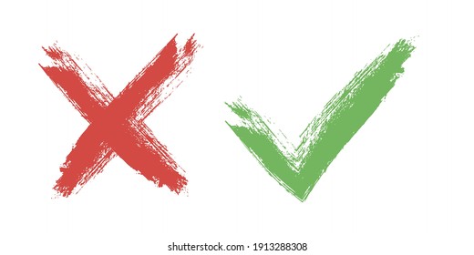 Tick and Cross sign elements. vector buttons for vote, election choice, check marks, approval signs design. Red X and green OK symbol icons check boxes. Check list marks, choice options, survey signs.