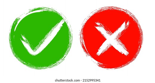 Tick and Cross sign elements. vector buttons for vote, election choice, check marks, approval signs design. Red X and green OK symbol icons check boxes. Check list marks, choice options, survey signs.
