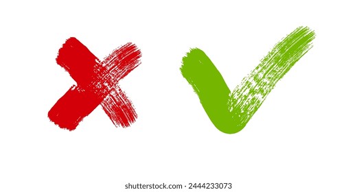 Tick and Cross sign elements. vector buttons for vote, election choice, check marks, approval signs design. Red X and green OK symbol icons check boxes. Check list marks, choice options, survey signs.