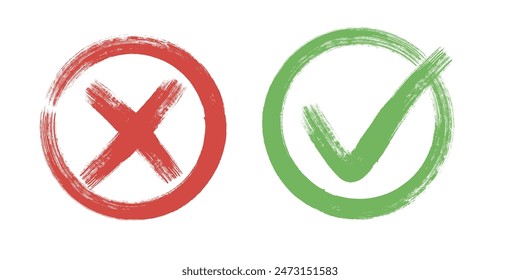 Tick and Cross sign elements. vector buttons for vote, election choice, check marks, approval signs design. Red X and green OK symbol icons check boxes. Check list marks, choice options, survey signs.