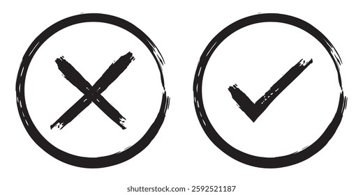 tick and Cross sign elements. vector buttons for vote, election choice, check marks, approval signs design. Red X and green OK symbol icons check boxes. Check list marks, choice options, survey signs.