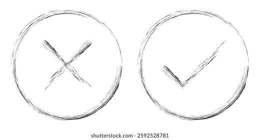 tick and Cross sign elements. vector buttons for vote, election choice, check marks, approval signs design. Red X and green OK symbol icons check boxes. Check list marks, choice options, survey signs.