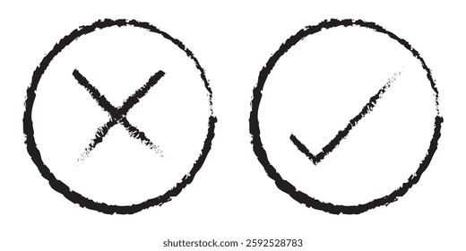 tick and Cross sign elements. vector buttons for vote, election choice, check marks, approval signs design. Red X and green OK symbol icons check boxes. Check list marks, choice options, survey signs.