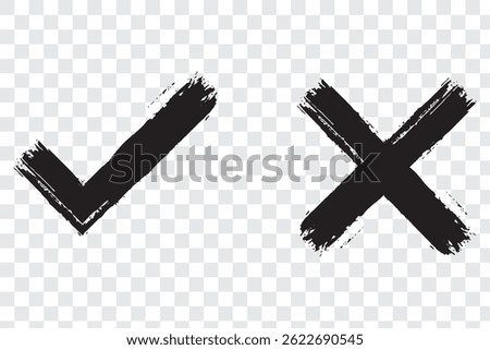 Tick and Cross sign elements. vector buttons for vote, election choice, check marks, approval signs design. Red X and green OK symbol icons check boxes. Check list marks, choice options, survey signs.