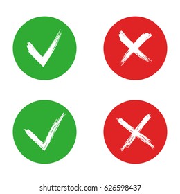 Tick and cross sign isolated on white background. Vector illustration