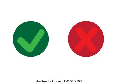 Tick and cross signs. Check mark OK and X icons, isolated on white background. Simple marks graphic design. Circle shape symbols YES and NO button for vote, decision, web. Vector illustration