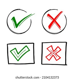 Tick and cross  signs. Checkmark OK and X icons.