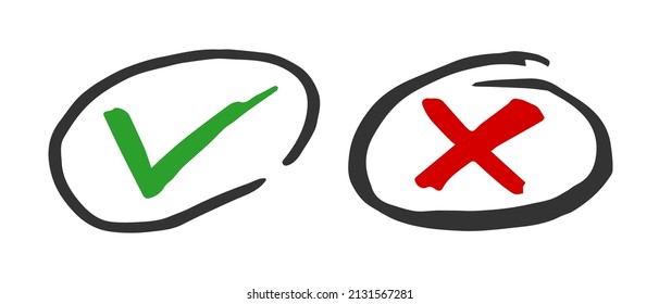 Tick and cross signs. Checkmark OK and X icons.