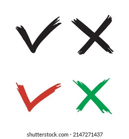Tick and cross  signs. Checkmark OK and X icons.