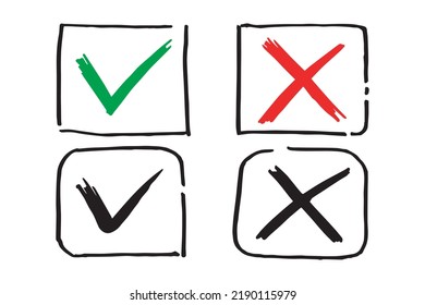 Tick and cross  signs. Checkmark OK and X icons.