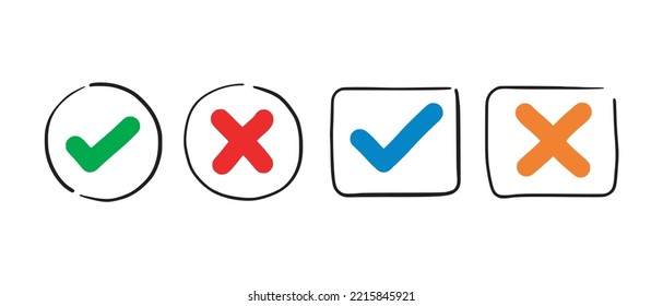 Tick and cross  signs. Checkmark OK and X icons.