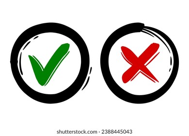 Tick and cross  signs. Checkmark OK and X icons.