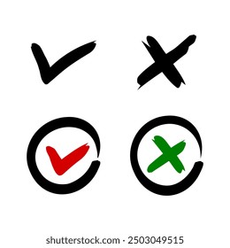 Tick and cross  signs. Checkmark OK and X icons.