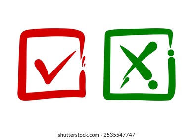 Tick and cross  signs. Checkmark OK and X icons.