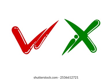 Tick and cross  signs. Checkmark OK and X icons.