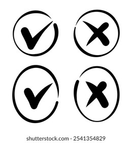 Tick and cross  signs. Checkmark OK and X icons.