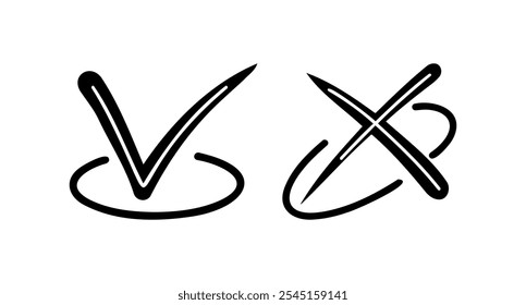 Tick and cross  signs. Checkmark OK and X icons.